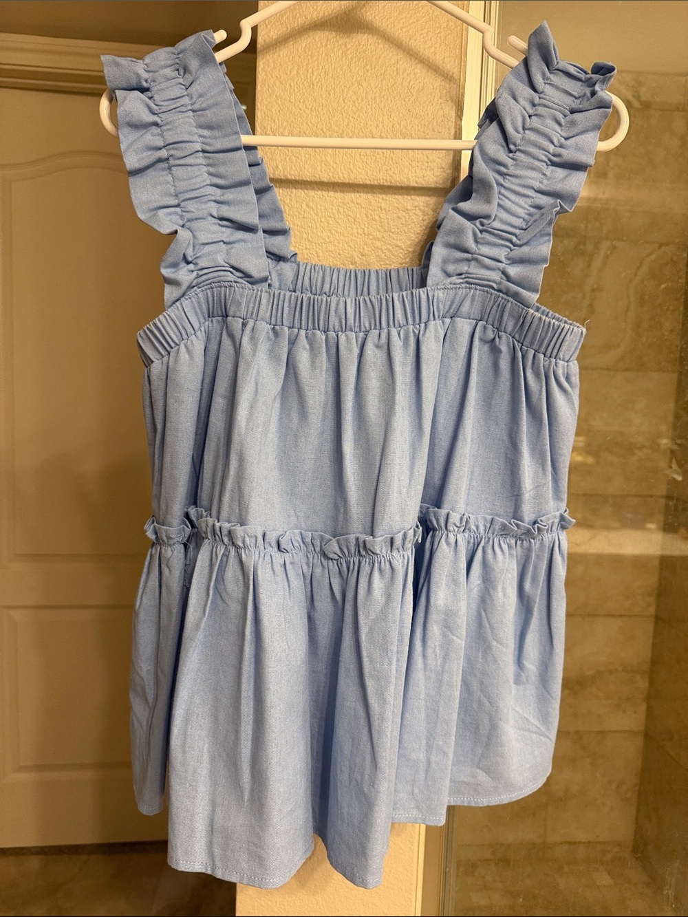NWOT entro Light Blue Ruffled Strap Top